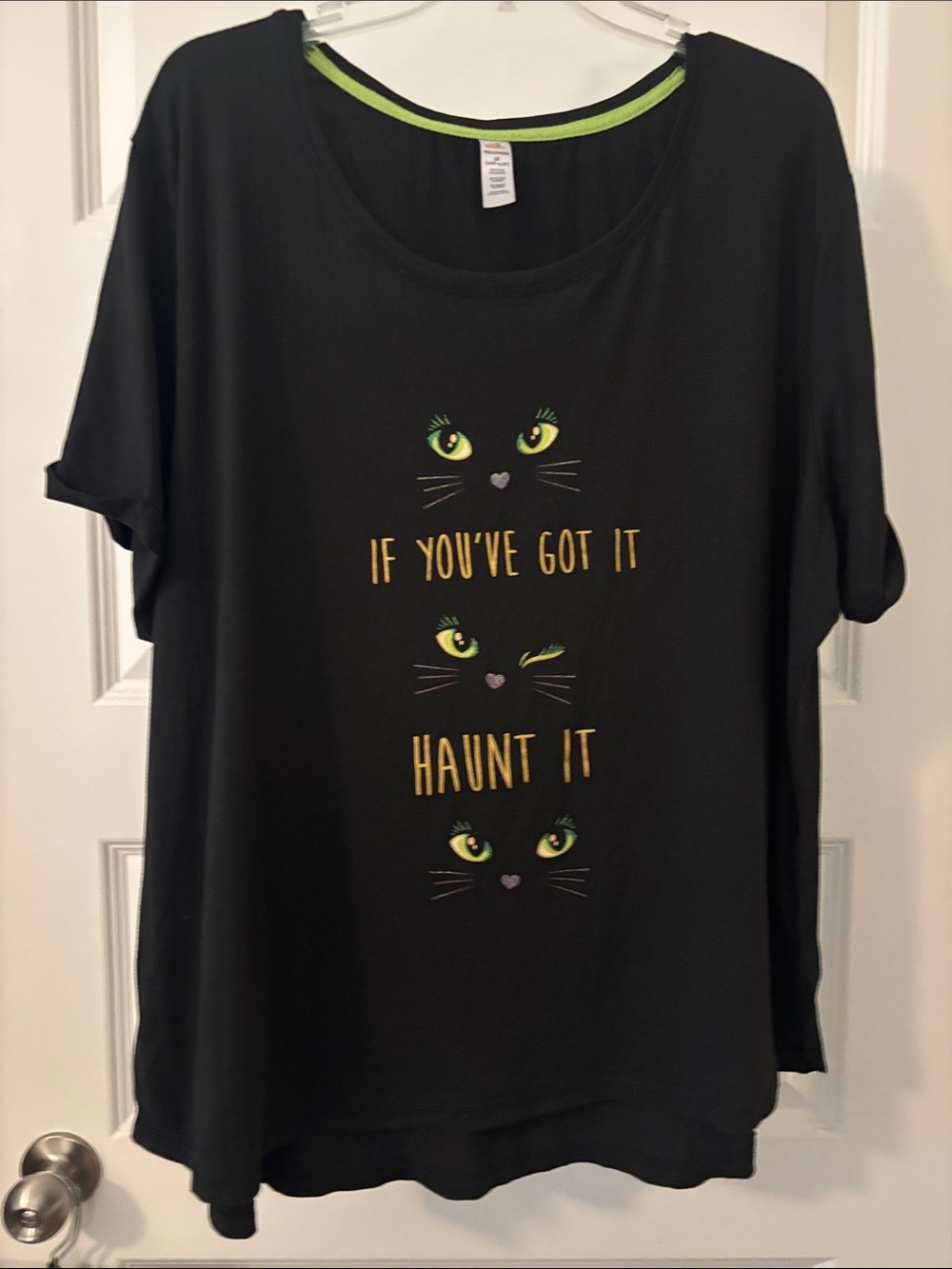 Black Cat Graphic Sleepwear Top- 'If You've Got It Haunt It' SZ 3X Halloween